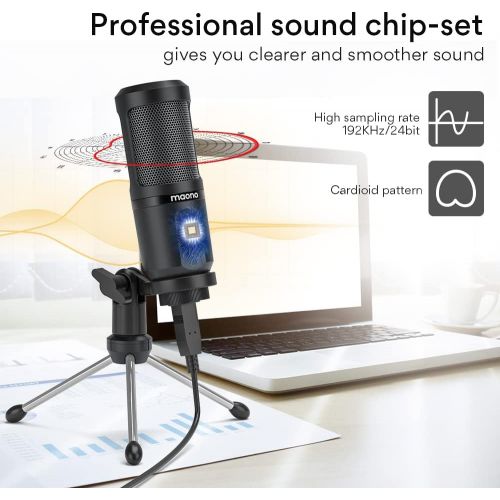  [아마존베스트]USB Podcast Microphone with Mic Gain MAONO Cardioid Condenser PC Computer Microphone for Recording, Gaming, Streaming, Voice Over, YouTube, Twitch, Skype, Compatible with Mac Lapto