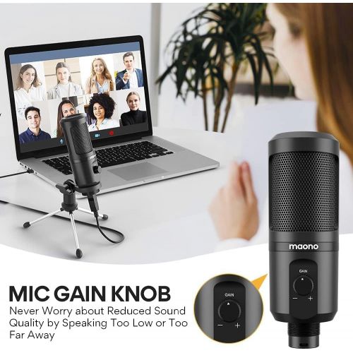  [아마존베스트]USB Podcast Microphone with Mic Gain MAONO Cardioid Condenser PC Computer Microphone for Recording, Gaming, Streaming, Voice Over, YouTube, Twitch, Skype, Compatible with Mac Lapto