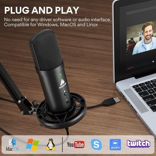  [아마존베스트]USB Microphone 192KHz/24Bit Zero Latency Monitoring MAONO AU-PM401 USB Computer Condenser Cardioid Mic with Mute Button for Podcasting, Gaming, YouTube, Streaming, Recording Music