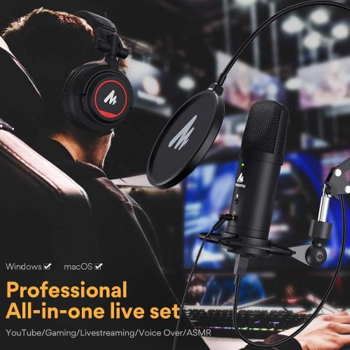  [아마존베스트]USB Microphone with Studio Headphone Set 192KHz/24Bit Zero Latency Monitoring MAONO AU-PM401H Computer Condenser Cardioid Mic with Mute Button for Podcasting, Gaming, YouTube, Stre