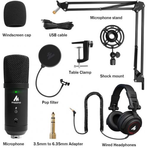  [아마존베스트]USB Microphone with Studio Headphone Set 192KHz/24Bit Zero Latency Monitoring MAONO AU-PM401H Computer Condenser Cardioid Mic with Mute Button for Podcasting, Gaming, YouTube, Stre