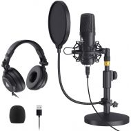 [아마존베스트]MAONO AU-A04T USB Microphone with AU-MH601 Studio Monitor Headphones Bundle Streaming Podcasting Pack Plug and Play for Computer, YouTube, Music