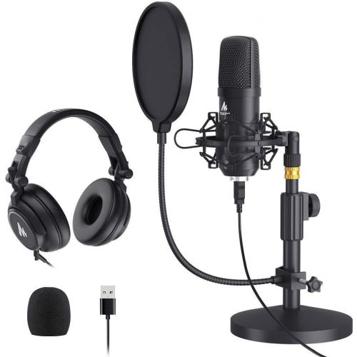  [아마존베스트]MAONO AU-A04T USB Microphone with AU-MH601 Studio Monitor Headphones Bundle Streaming Podcasting Pack Plug and Play for Computer, YouTube, Music