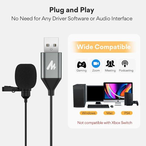  [아마존베스트]USB Lavalier Microphone-MAONO AU-UL10 192kHz/24bit Omnidirectional Lapel Mic Hands Free Shirt Collar Clip-on Microphone for PC Computer, Laptop, YouTube, Skype Recording, Live Broa