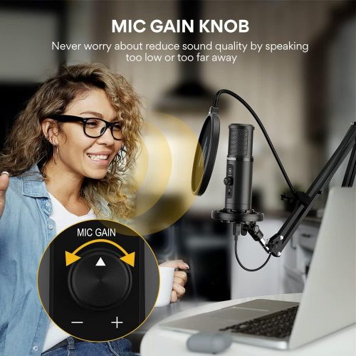  USB Microphone with Zero Latency Monitoring MAONO AU-PM422 192KHZ/24BIT Professional Cardioid Condenser Mic with Touch Mute Button and Mic Gain Knob for Recording, Podcasting, Gami