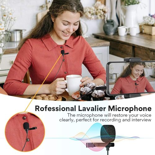  Lavalier Microphone for iPhone Android Smartphones, MAONO 2 Pack Professional Omnidirectional Condenser Clip on Lapel Mic for Recording, Interview, YouTube Video, Vlogging (AU-303)