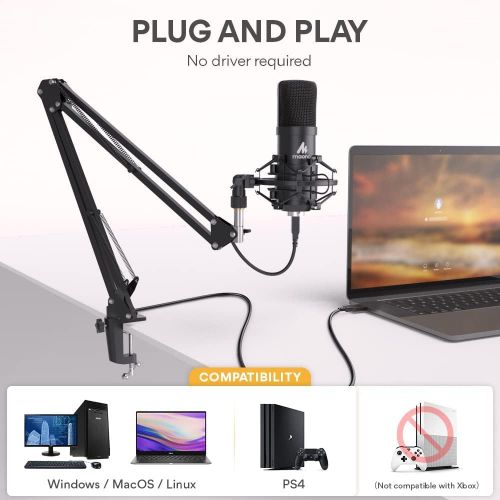  [아마존베스트]USB Microphone Kit 192KHZ/24BIT Plug & Play MAONO AU-A04 USB Computer Cardioid Mic Podcast Condenser Microphone with Professional Sound Chipset for PC Karaoke, YouTube, Gaming Reco