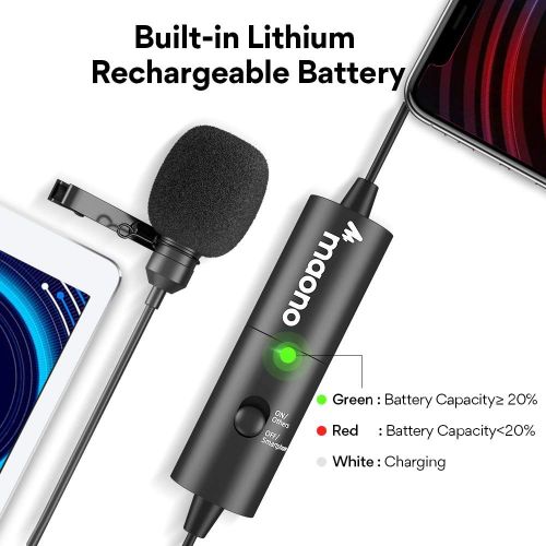  [아마존베스트]Lavalier Microphone MAONO AU-100R Rechargeable Omnidirectional Condenser Clip On Lapel Mic with LED Indicator for Recording, Interview, Vlogging, Voice Dictation, ASMR, Camera, DSL