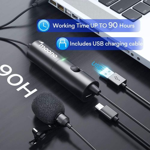  [아마존베스트]Lavalier Microphone MAONO AU-100R Rechargeable Omnidirectional Condenser Clip On Lapel Mic with LED Indicator for Recording, Interview, Vlogging, Voice Dictation, ASMR, Camera, DSL