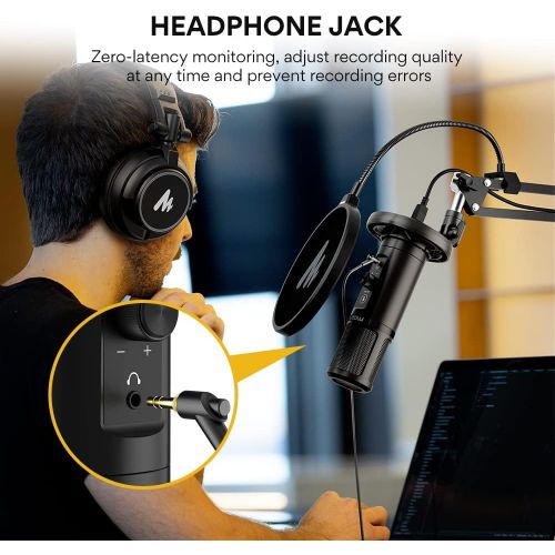  [아마존베스트]USB Microphone Zero Latency Monitoring MAONO AU-PM422 192KHZ/24BIT Professional Cardioid Condenser Mic with Touch Mute Button and Mic Gain Knob for Recording, Podcasting, Gaming, Y