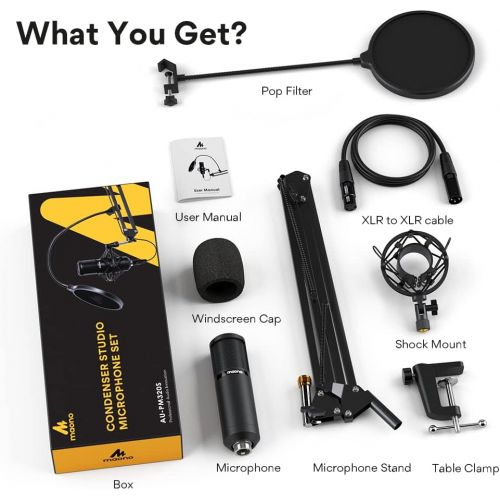  [아마존베스트]XLR Condenser Microphone Kit MAONO AU-PM320S Professional Cardioid Vocal Studio Recording Mic for Streaming, Voice Over, Project, Home-Studio