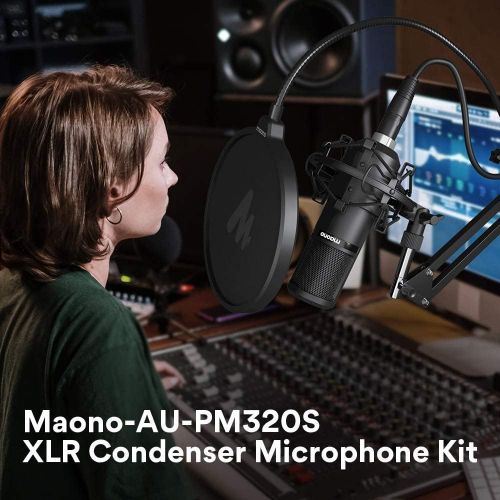  [아마존베스트]XLR Condenser Microphone Kit MAONO AU-PM320S Professional Cardioid Vocal Studio Recording Mic for Streaming, Voice Over, Project, Home-Studio