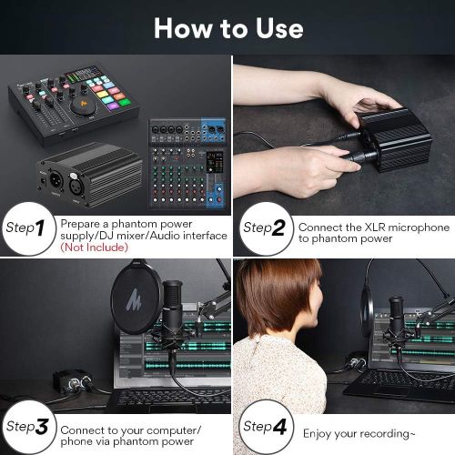  [아마존베스트]XLR Condenser Microphone Kit MAONO AU-PM320S Professional Cardioid Vocal Studio Recording Mic for Streaming, Voice Over, Project, Home-Studio