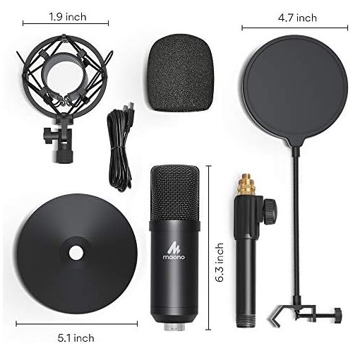  [아마존베스트]USB Microphone Kit 192 kHz/24 Bit MAONO AU-A04T PC Condenser Podcast Streaming Microphone Plug & Play Bundle for Computer, YouTube, Gaming Recording