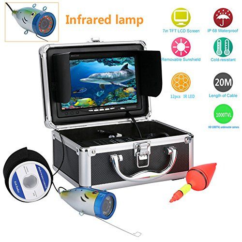  MAOTEWANG 20M Cable 7 Inch 1000tvl Underwater Fishing Video Camera Kit 12 PCS LED Infrared Lamp Lights Video Fish Finder for Ice,Lake and Boat Fishing