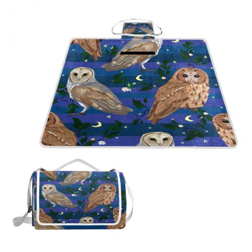  MAPOLO Owls Set Picnic Blanket Waterproof Outdoor Blanket Foldable Picnic Handy Mat Tote for Beach Camping Hiking