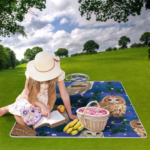  MAPOLO Owls Set Picnic Blanket Waterproof Outdoor Blanket Foldable Picnic Handy Mat Tote for Beach Camping Hiking