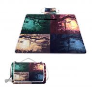 MAPOLO Jungle Landscapes Set Picnic Blanket Waterproof Outdoor Blanket Foldable Picnic Handy Mat Tote for Beach Camping Hiking