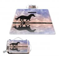 MAPOLO Horse Silhouette at Sunset Picnic Blanket Waterproof Outdoor Blanket Foldable Picnic Handy Mat Tote for Beach Camping Hiking
