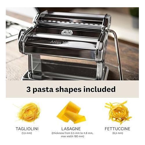  MARCATO Made in Italy Atlas 180 Classic Manual Pasta Machine, Chrome Steel. Makes Lasagne, Fettuccine & Tagliolini.