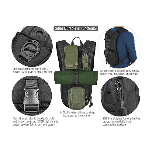  MARCHWAY Tactical Molle Hydration Pack Backpack with 3L TPU Water Bladder, Military Daypack for Cycling, Hiking, Running, Climbing, Hunting, Biking