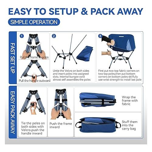  MARCHWAY Lightweight Folding Camping Chair, Stable Portable Compact for Outdoor Camp, Travel, Beach, Picnic, Festival, Hiking, Backpacking, Supports 330Lbs (Dark Blue)