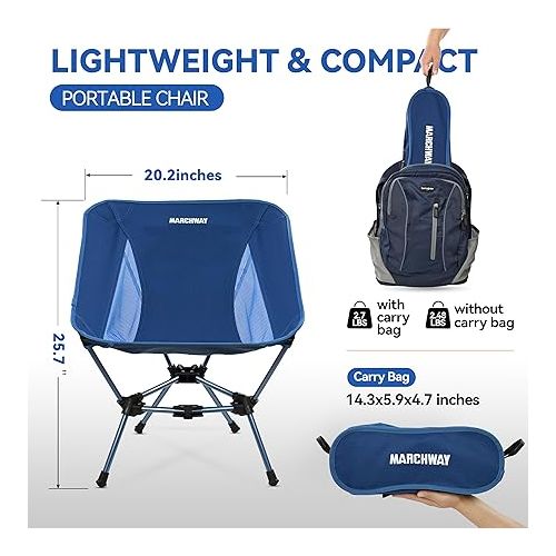  MARCHWAY Lightweight Folding Camping Chair, Stable Portable Compact for Outdoor Camp, Travel, Beach, Picnic, Festival, Hiking, Backpacking, Supports 330Lbs (Dark Blue)