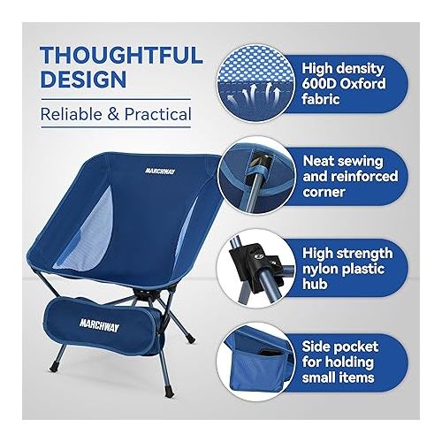  MARCHWAY Lightweight Folding Camping Chair, Stable Portable Compact for Outdoor Camp, Travel, Beach, Picnic, Festival, Hiking, Backpacking, Supports 330Lbs (Dark Blue)