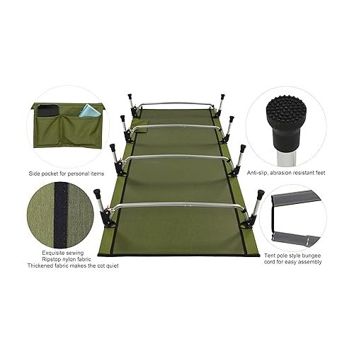  MARCHWAY Lightweight Folding Tent Camping Cot Bed with Lever Lock, Easy Setup Portable Compact for Outdoor Travel, Hunting, Hiking, Motorcycling, Support 330Lbs