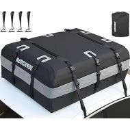 MARCHWAY Waterproof Car Roof Luggage Bag, Weatherproof Soft Shell Rooftop Cargo Carrier Bag for Vehicles with or Without Rack, 4+2 Door Hooks Included (Black, 15 Cubic Feet)