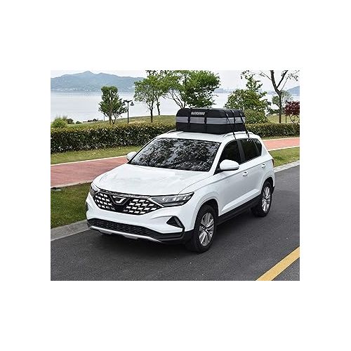  MARCHWAY Waterproof Car Roof Luggage Bag, Weatherproof Soft Shell Rooftop Cargo Carrier Bag for Vehicles with or Without Rack, 4+2 Door Hooks Included (Black, 15 Cubic Feet)