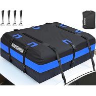 MARCHWAY Waterproof Car Roof Luggage Bag, Weatherproof Soft Shell Rooftop Cargo Carrier Bag for Vehicles with or Without Rack, 4+2 Door Hooks Included (Blue, 15 Cubic Feet)