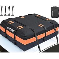 MARCHWAY Waterproof Car Roof Luggage Bag, Weatherproof Soft Shell Rooftop Cargo Carrier Bag for Vehicles with or Without Rack, 4+2 Door Hooks Included (Orange, 15 Cubic Feet)