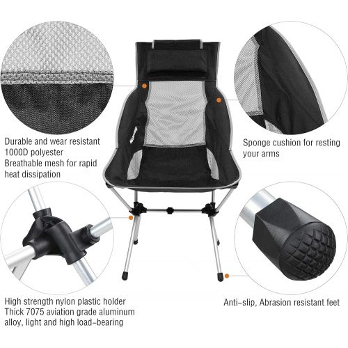  MARCHWAY Lightweight Folding High Back Camping Chair with Headrest, Portable Compact for Outdoor Camp, Travel, Picnic, Festival, Hiking, Backpacking