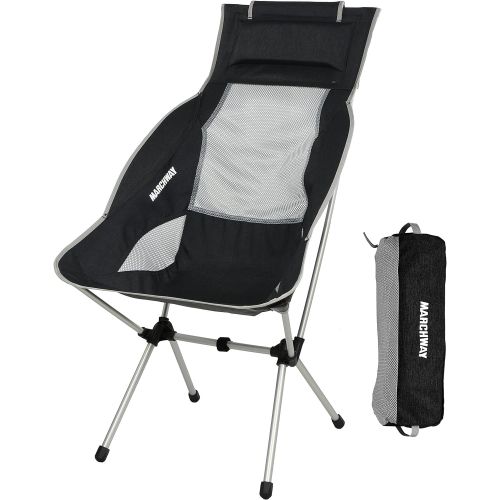  MARCHWAY Lightweight Folding High Back Camping Chair with Headrest, Portable Compact for Outdoor Camp, Travel, Picnic, Festival, Hiking, Backpacking