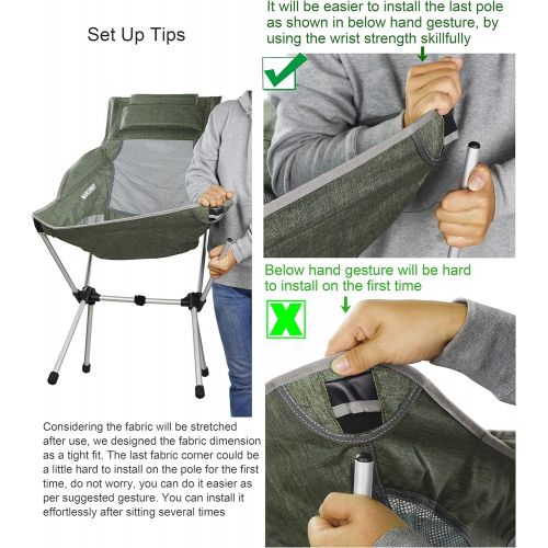  MARCHWAY Lightweight Folding High Back Camping Chair with Headrest, Portable Compact for Outdoor Camp, Travel, Picnic, Festival, Hiking, Backpacking