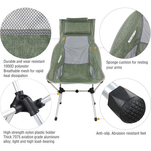  MARCHWAY Lightweight Folding High Back Camping Chair with Headrest, Portable Compact for Outdoor Camp, Travel, Picnic, Festival, Hiking, Backpacking