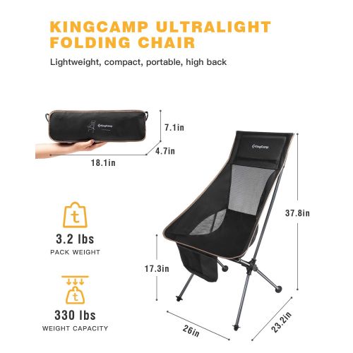  MARCHWAY KingCamp Ultralight Compact High Back Folding Chair with Headrest and Carry Bag, Only 3.2 lbs