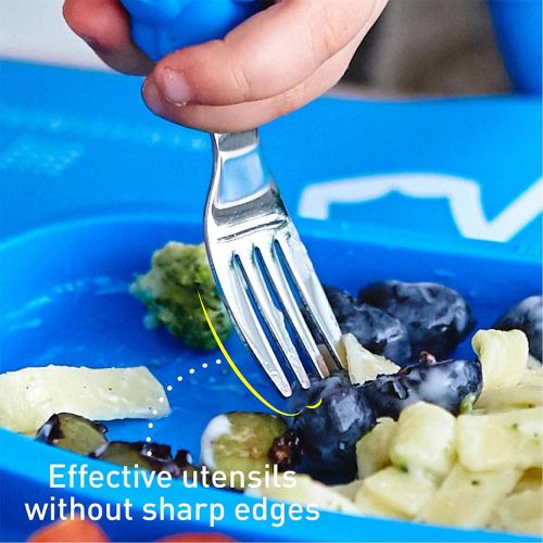  MARCUS&MARCUS Toddler Mealtime Set, Palm Grasp Fork and Spoon for Baby & Self Feeding Suction Bowl, Baby Weaning Lead Gift Set, BPA/Phthalate Free, 18 Month+