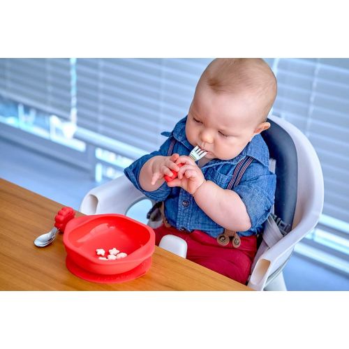  MARCUS&MARCUS Toddler Mealtime Set, Palm Grasp Fork and Spoon for Baby & Self Feeding Suction Bowl, Baby Weaning Lead Gift Set, BPA/Phthalate Free, 18 Month+