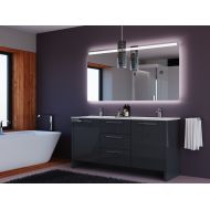 MARE COLLECTION Nona 71 inch Glossy Grey Double Sink Modern Free Standing Bathroom Vanity Set with Mirror