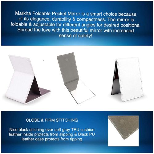  MARKHA Markha Folding Pocket Mirror - Small & Unbreakable Travel Makeup Mirror Perfect for Purse with White PU Case