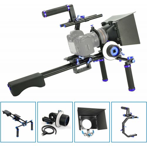  MARSRE DSLR Shoulder Rig Film Movie Video Making System Kit with Follow Focus, Matte Box, Pro C-Shape Cage Mounting Bracket and Top Handle for Canon Nikon Sony and Other DSLR Camer