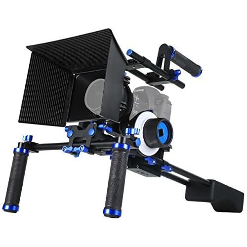 니워 MARSRE DSLR Shoulder Rig Film Movie Video Making System Kit with Follow Focus, Matte Box, Pro C-Shape Cage Mounting Bracket and Top Handle for Canon Nikon Sony and Other DSLR Camer