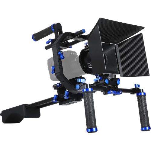 니워 MARSRE DSLR Shoulder Rig Film Movie Video Making System Kit with Follow Focus, Matte Box, Pro C-Shape Cage Mounting Bracket and Top Handle for Canon Nikon Sony and Other DSLR Camer