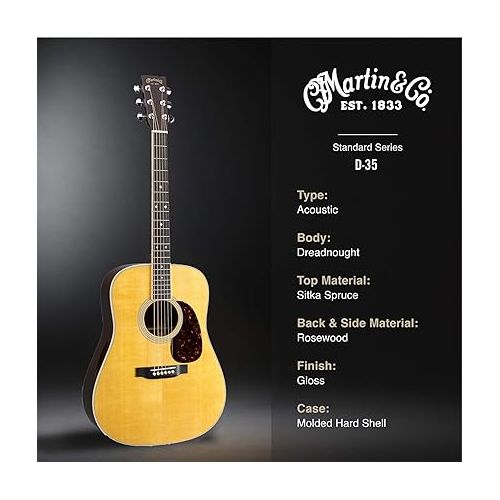  Martin Guitar Standard Series Acoustic Guitars, Hand-Built Martin Guitars with Authentic Wood D-35 Natural