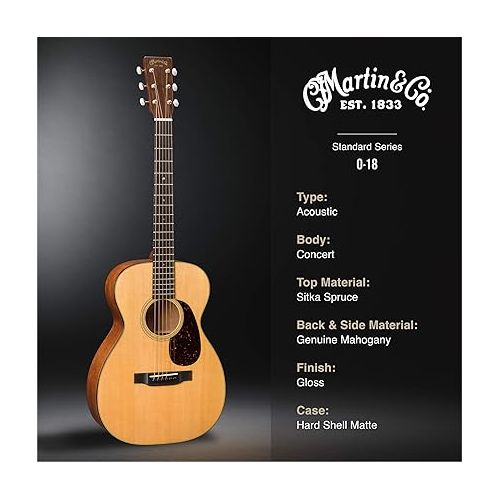  Martin Guitar Standard Series Acoustic Guitars, Hand-Built Martin Guitars with Authentic Wood 0-18 Natural