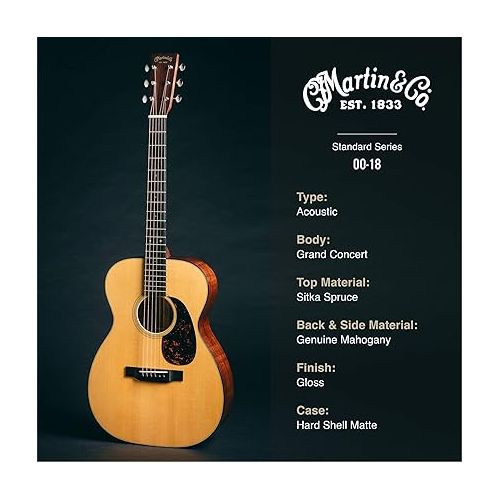  Martin Guitar Standard Series Acoustic Guitars, Hand-Built Martin Guitars with Authentic Wood 00-18 Natural