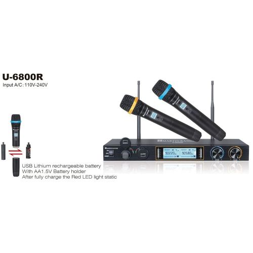  MARTIN RANGER Martin Ranger U-6800R Metal Dual Channels UHF 900MHz Wireless Microphone System with Plug-in USB Rechargeable Lithium Battery