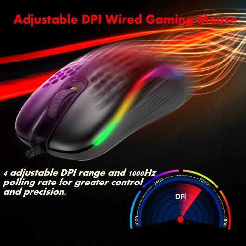  MARVO PC USB Wired Gaming Mouse-Lightweight Honeycomb Shell w/ Multicolored Backlit-Ultralight Weave Cable (Black)